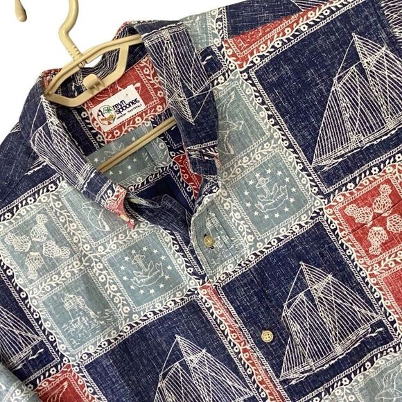 Vintage Reyn Spooner Clipper Nautical Short Sleeve Shirt Men’s XL Sailboat Rever - Picture 1 of 7